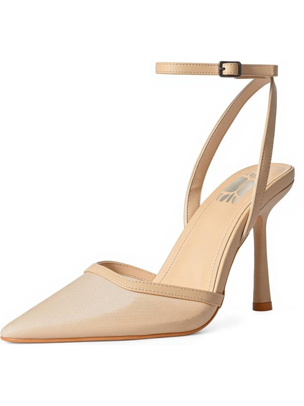 Women's Nude Rubber Pointed Closed Toe Ankle Strap Wedding Party High Heels